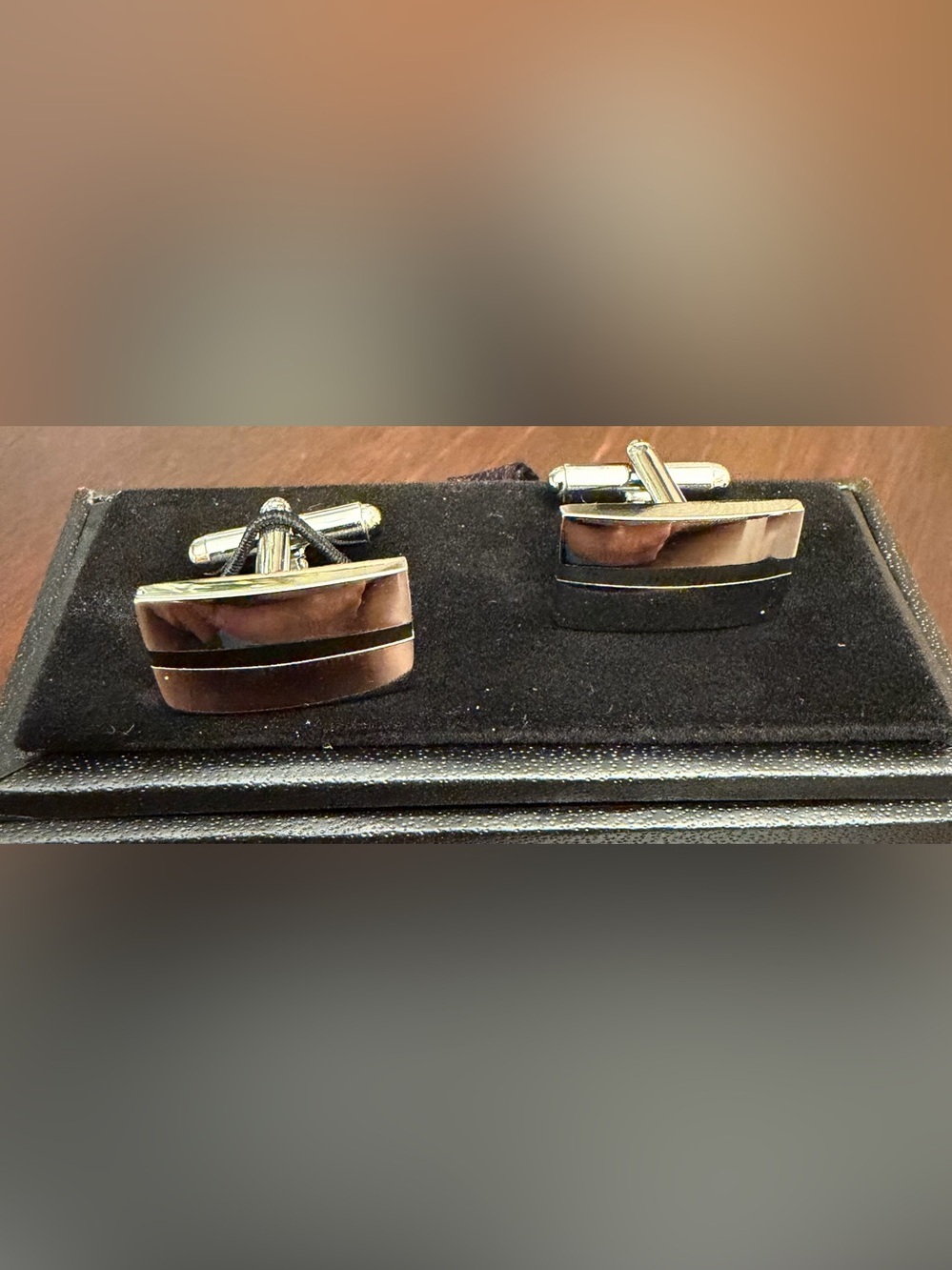 Men's Black and Silver Two-Tone Rectangular Cufflinks